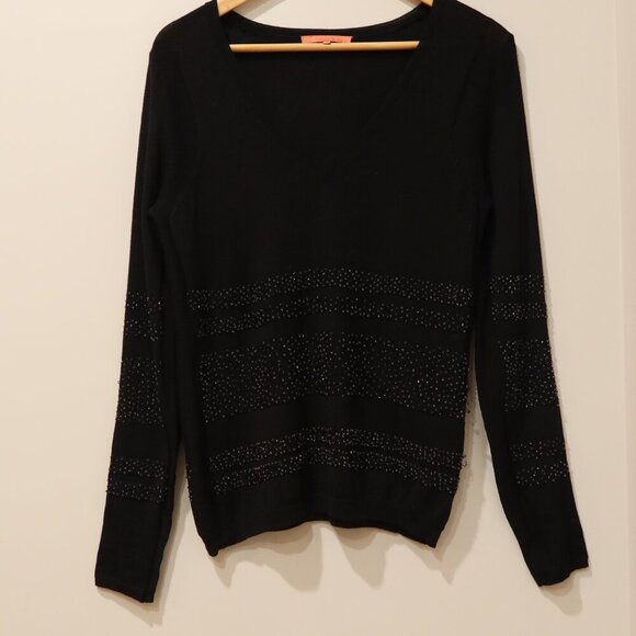 SINCLAIRE 100% merino wool sweater black embellish beaded pullover long sleeve s - Picture 1 of 10